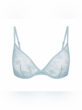 💎 SKIMS Ultra Fine Lace Unlined Scoop Bra | Denim | 32D | NWT 🏷️